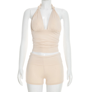 Viviblook Y26ST031 Conjunto de verano para mujer, chaleco sin mangas con nudo, pantalones cortos, conjunto de dos piezas - Product Image 2