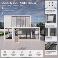 Maison conteneur à double étage avec mur-rideau en verre, structure en acier galvanisé durable, bâtiment préfabriqué portable, villa résidentielle moderne