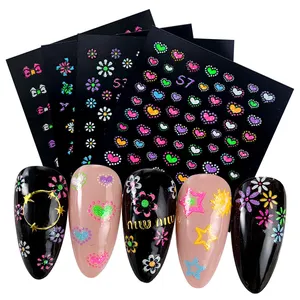 Huỳnh Quang Nail Art Sticker Cô Gái Nail Art Set Và Shinny Màu Sắc Nail Sticker 3D