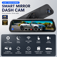 Caméra de tableau de bord 4K à double objectif avec écran miroir IPS 9,66 pouces, Wi-Fi, application mobile, vision arrière et moniteur de stationnement DVR