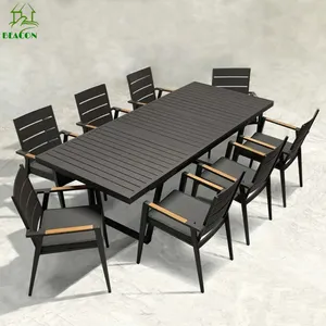 Set furnitur luar ruangan meja makan metal diperluas, aluminium dengan 6 8 kursi kebun set ruang makan