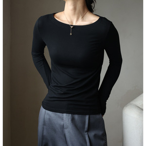 XY-Top da <span class=keywords><strong>donna</strong></span> a maniche lunghe, vestibilità slim, bianco, stile semplice, per strato base - Product Image 5