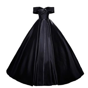 Black Off The Shoulder Ball Gown Empire Waistline Solid Color Evening Dress For Arts Exams - Product Image 5