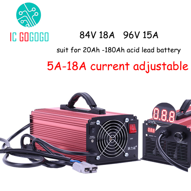84V 96V Lead Acid Battery Charger 15A Current Adjustable eBike Electric Tricycle Stacker 200AH 100AH 150AH Smart Fast Charge
