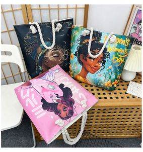 Custom New Black Girl Large Shoulder <b>Bag</b> African American Canvas Tote <b>Bags</b> for Women - Product Image 1