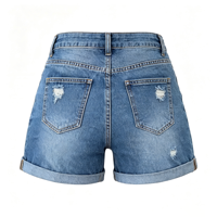 Shorts en jean taille haute pour femme, à ourlet retroussé, déchirés et usés, en denim extensible, été, vente en gros