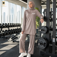 Ensemble de vêtements de sport musulmans personnalisés imprimés Zaynab, haut à manches longues, leggings à haute élasticité, vêtements de sport musulmans pour la plage et la natation