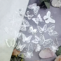 Patch en tissu organza blanc double et simple couche, motif papillon, broderie informatique, accessoires vestimentaires
