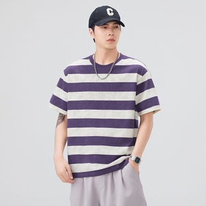 <span class=keywords><strong>T</strong></span>-<span class=keywords><strong>shirt</strong></span> d'é<span class=keywords><strong>t</strong></span>é pour homme, style japonais, en mélange de coton épais, coupe ample, col rond, manches courtes, avec motif rayé délavé - Product Image 6
