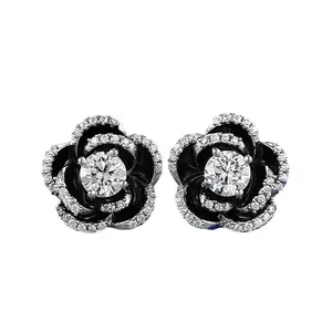 925 argent Sterling mode personnalité plaqué or noir Rose boucles d'oreilles zircone diamant Rose boucles d'oreilles pour les femmes bijoux fins