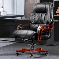 Chaise de bureau en cuir de haute qualité pas cher confortable en bois massif patron président bureau grande classe chaise en cuir en gros