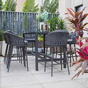Waterproof Rope Woven Patio <strong>Bar</strong> <strong>Stools</strong> <strong>Garden</strong> <strong>Table</strong> <strong>and</strong> Chairs Hotel Furniture Outdoor Dining Set - Product Image 2