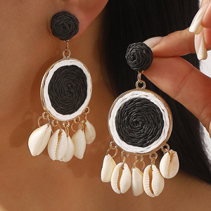 New <b>Holiday</b> Style Summer Pendant <b>Earrings</b> Colorful Raffia & Travel Shell Trendy for Travel & New Year - Product Image 4