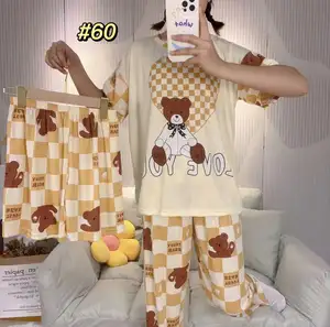 Pyjama personnalisé avec animaux Pyjama confortable en soie de lait Ensemble de pyjamas 3 pièces pour femmes