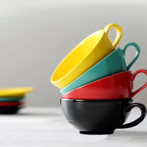 Tazas de Cappuccino con Platillos, Juego de Tazas de Cerámica Doble para Espresso y Té, Colores Surtidos para Bebidas Frías y Calientes, Vajilla para Cafetería - Product Image 5
