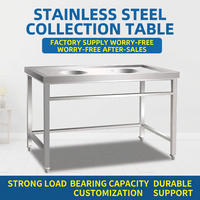 Table de tri des déchets en acier inoxydable double trou, personnalisable, avec pieds réglables en hauteur, pour cuisine professionnelle