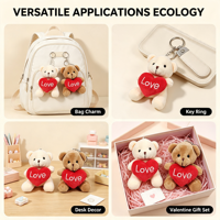 Boneka Beruang Teddy 4 Inci Memegang Gantungan Kunci Hati Cinta, Mainan Hadiah Valentine Bahan Plush Lembut Warna Cokelat Krim, Grosir Langsung dari Pabrik Sumber Global
