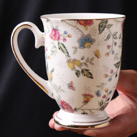 Tasse à café en porcelaine fine avec anse, résistante aux hautes températures, motif floral – Cadeau publicitaire et pour réunions, logo personnalisé