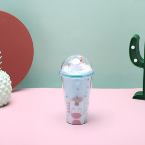 450ml Kids-Friendly Unicorn Print Plastic Straw Tumbler with Decorative Figurine Dome Lid colorful 450ml Unicorn Themed Double - Product Image 3
