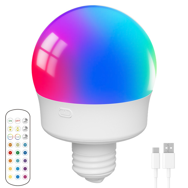 LED Smart Emergency RGB Night Light Rechargeable Battery Three Colors Remote Control E26 Light Bulb