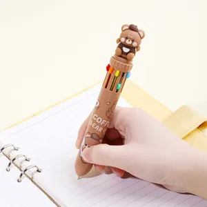 2022 School suppliers 10 color cheap wholesale plastic ballpoint pen cute kawaii kuki stationery coffee bear handaccount