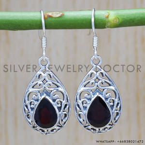 Pendientes ligeros de piedras preciosas granate corte pera Plata de Ley 925 joyería hecha a mano diseño fino a precio mayorista para regalo de mujer - Product Image 2