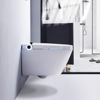 Inodoro Inteligente de Cerámica Alargado, Montado en la Pared, con Tanque Oculto, Cisterna Automática, Control Remoto y Asiento con Calefacción