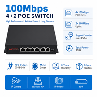 Switch POE Compacto de 4 Puertos y 100Mbps, Fácil Instalación, Plug and Play, Alimentación por Ethernet para Redes Inalámbricas Domésticas