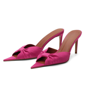 Mules à talons hauts et fins pour femme, en satin, avec nœud, motif léopard, pour l'été, la fête et l'extérieur, coupe large, taille 45 - Product Image 6