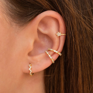 CANNER Nuevos Pendientes de Plata de Ley 925 con Zirconia en Forma de Ola de Una Sola Hilera, Bañados en Oro de 18K, Tipo Aro, Joyería para Mujer - Product Image 6