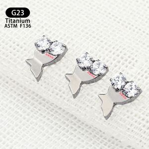 Boucles d'oreilles clous en titane avec incrustation de zircon G23 ASTM F136 poli miroir pour bijoux de piercing tendance pour les fêtes - Product Image 4