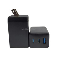 Pengisi Daya Cepat Universal 65W PD 3.0 SCP Perlindungan OTP 2 Port USB-C 1 Port USB-A Colokan Dinding Lipat US EU UK 3-Pin Travel