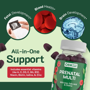 OEM Gommes prénatales aux vitamines Gommes prénatales avec acide folique Fer et choline Multivitamine a C D3 <span class=keywords><strong>E</strong></span> B6 <span class=keywords><strong>B12</strong></span> pour femmes - Product Image 5