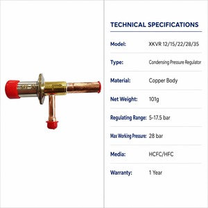 Regulador de Presión de Condensación <span class=keywords><strong>KVR</strong></span> para Condensador de Aire Acondicionado, XKVR12/15/22/28/35, 100% Probado para Fugas de Helio, Cuerpo de Cobre, Soldadura ODF, 28 bar - Product Image 3
