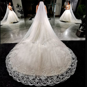 Car Bone Sequin Shimmer Bride Wedding Veil Fancy Embroidery Ins Long Trailing French Lace Bridal Ivory Veil - Product Image 5