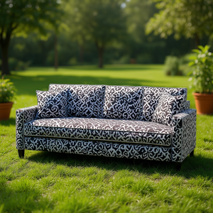 Ensemble de salon de jardin noir et blanc crème, structure en aluminium, tissu, pour l'extérieur - Product Image 2