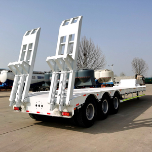 Heavy Duty Utility Cargo 50ton Low Deck Low Bed Drop Deck Lowbed Truck Semi Trailer With Hydraulic Ramp