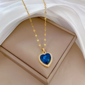 Romantique Saphir En Forme De Coeur Collier Ras Du Cou Bleu Cubique Zircone Gem Forever Love Coeur Pendentif Collier <span class=keywords><strong>Pour</strong></span> Petite Amie <span class=keywords><strong>Cadeau</strong></span> - Product Image 5