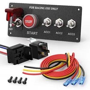 5 in 1 Engine Start Push Button LED Indicator Toggle Switches 12V Pre-wired Relay Car Racing Ignition Switch Panel for Marine RV