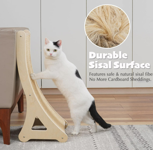 Grattoir à chat incurvé avec tapis à gratter en sisal en forme de L, protecteur de meubles d'intérieur, tapis en bois avec jouet pour souris pour chatons - Product Image 6