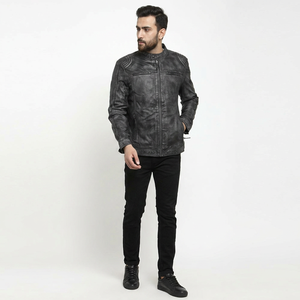 Finer Threads Casual Tow Pockets Leather <b>Jacket</b> Stand Collar Unique Design Full Sleeve Trendy High Street Style Autumn <b>Men</b> - Product Image 1