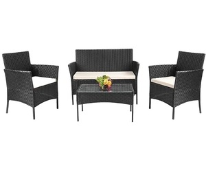 4 Pcs Ngoài Trời Mây/Wicker Truyền Thống Patio <span class=keywords><strong>Set</strong></span>, Cuộc Trò Chuyện Thiết Lập Tổng Hợp Mây Sofa <span class=keywords><strong>Set</strong></span> Đồ Nội Thất Sân Vườn Với Đệm - Product Image 1