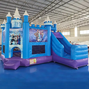 <span class=keywords><strong>Castillo</strong></span> Inflable Comercial, Casa de Brinco Inflable con Tobogán, Temática de <span class=keywords><strong>Frozen</strong></span> para Niñas, Color Azul - Product Image 2