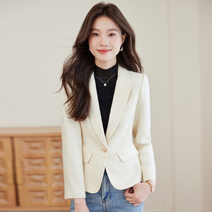 Women's Blazer Light Blue Plaid Polyester Anti-Wrinkle Spring Autumn Wear - Product Image 2