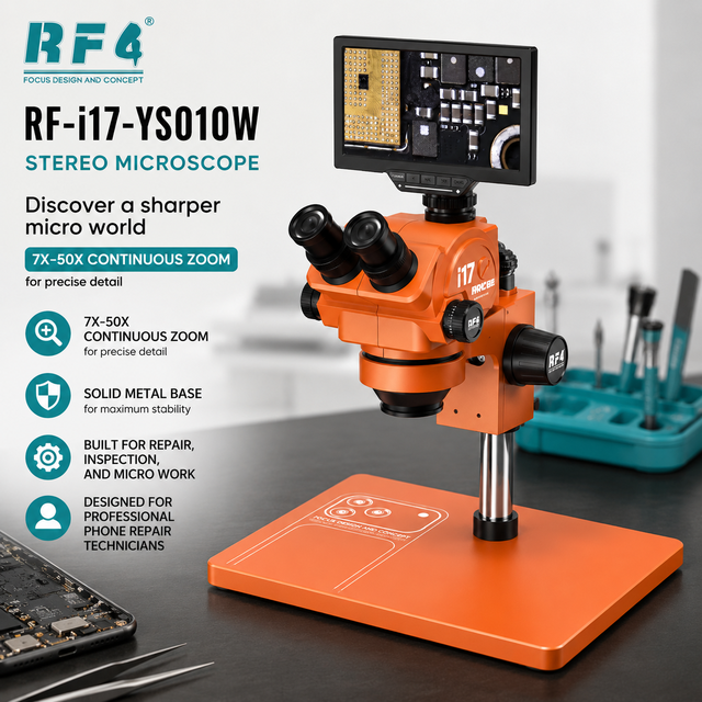 RF4 I17 Optical Trinocular Stereo Microscope 10-Inch HD WiFi Monitor Electronic Component Inspection Lab Material Analysis