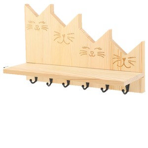 Wooden Cat Wall Shelf With Hooks Storage Rack For Keys Coats Towels Living Room Entrance <b>Door</b> Mount - Product Image 1