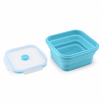 Boîte à lunch carrée moyenne pliable en silicone, compatible micro-ondes, avec couvercle verrouillable, pour la préparation des repas et les voyages (vente en gros)