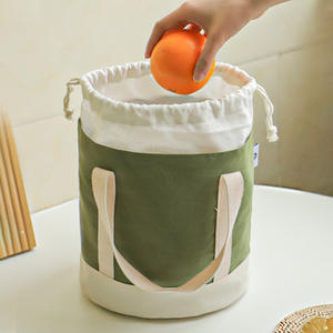 Bolsa de almuerzo aislada de lona gruesa con bloques de color, verde y blanca, portátil con cordón, para estudiantes y trabajadores de oficina - Product Image 2