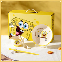 Nouvelle conception, vaisselle en céramique de style haut de gamme sur le thème des dessins animés, ensemble de vaisselle en porcelaine Bob l'éponge, assiette, bol, soucoupe
