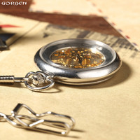 Montre de poche mécanique squelette de luxe argentée à remontage manuel pour homme avec chaîne FOB, montre de poche unisexe en acier lisse pour femme